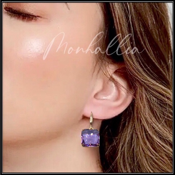 925 ice cube crystal purple amethyst emerald cut gold translucent lucite earring - Picture 5 of 5